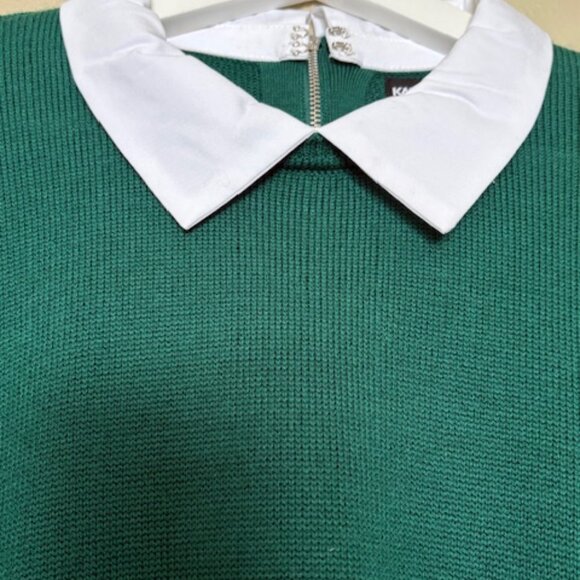 Karl Lagerfeld Paris Layered Essentials - Green Wool Blend Holiday Sweater Sz L - Picture 3 of 14